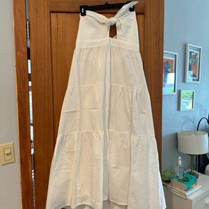 Anthropologie White Summer Dress, Blue Tassel, sz M